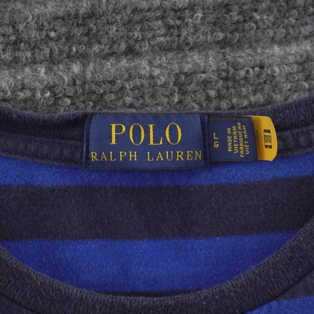 Polo Ralph Lauren T-Shirt Mens L Blue Striped Short Sleeve Pony Logo